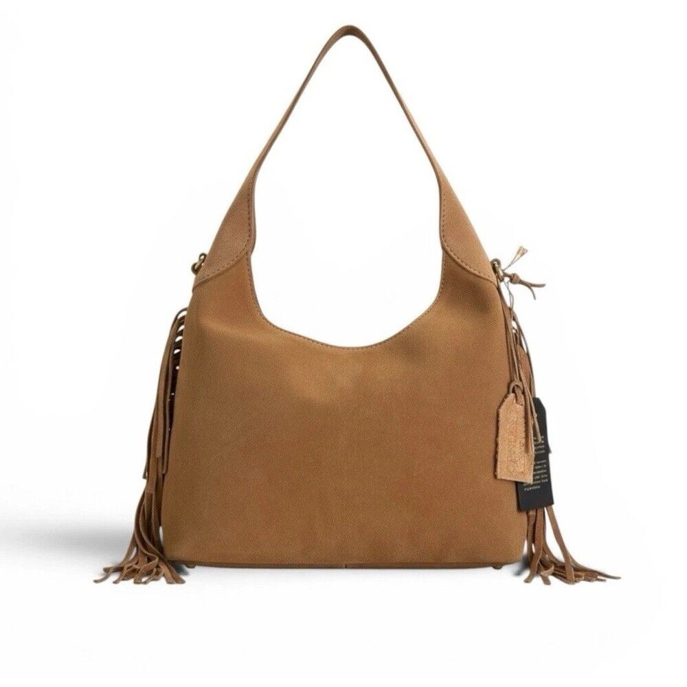 NWT Western Fringe Suede Leather Hobo Bag Tan Cowgirl Festival Crossbody Purse